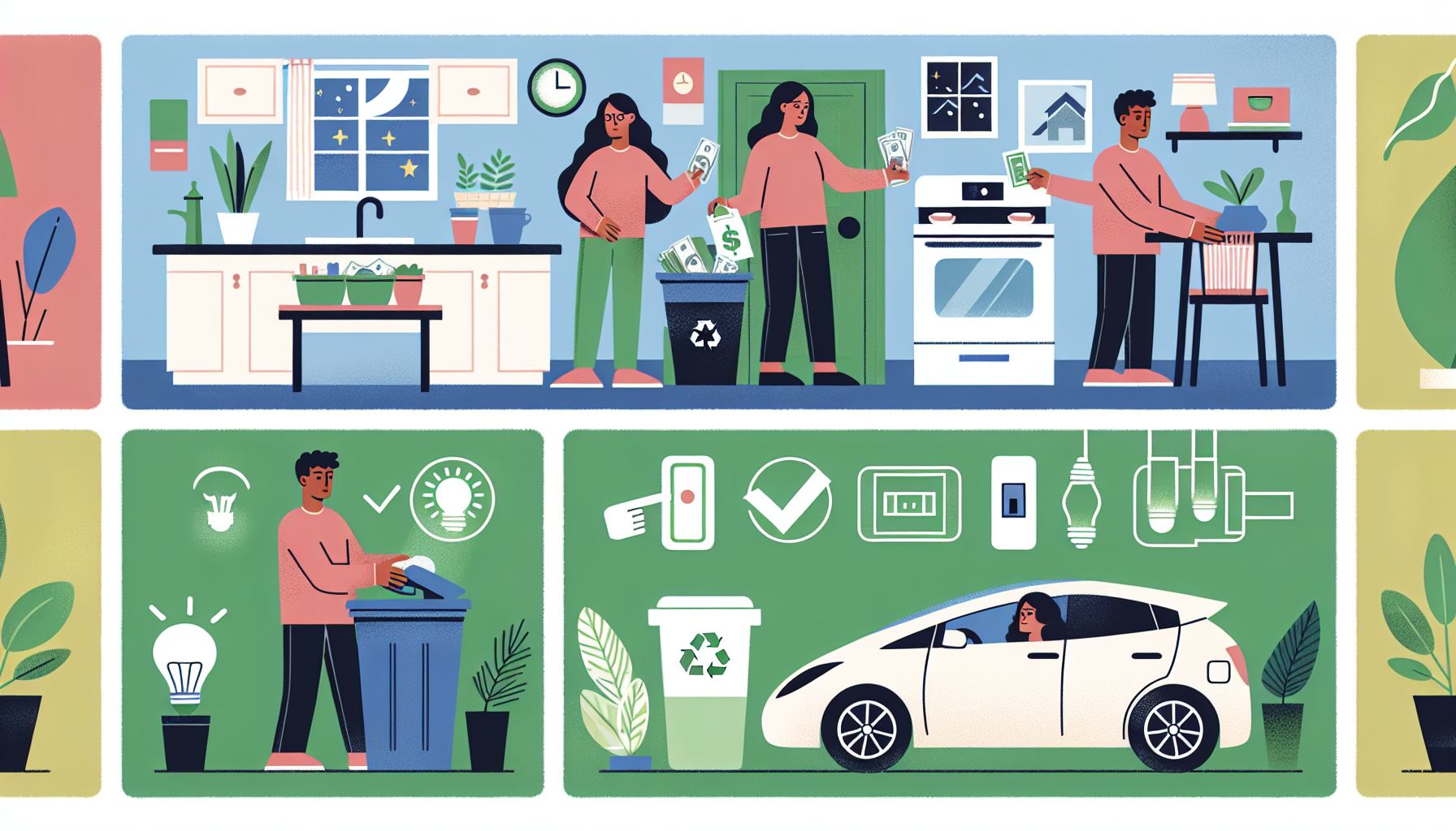 친환경 생활로 돈 절약하기 - 재사용 병과 식물로 꾸민 주방